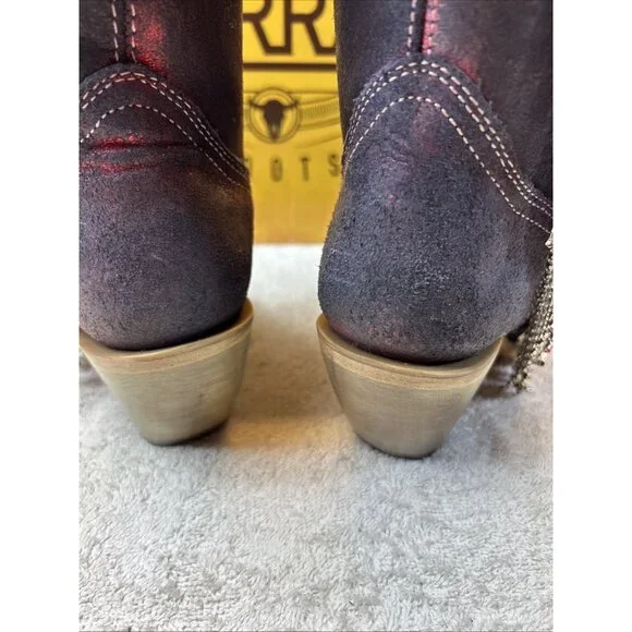 Corral Boots Cowgirl Overlay Embroidered Long Metal Fringe Blue Women SZ 7 - Picture 6 of 13